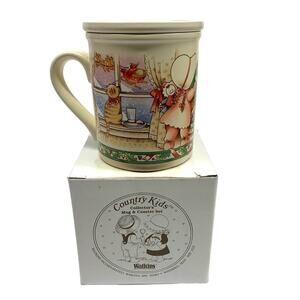 Vintage 1990 Watkins "Christmas is Love" 6185 5 of 6 Coffee Mug & Coaster Set
